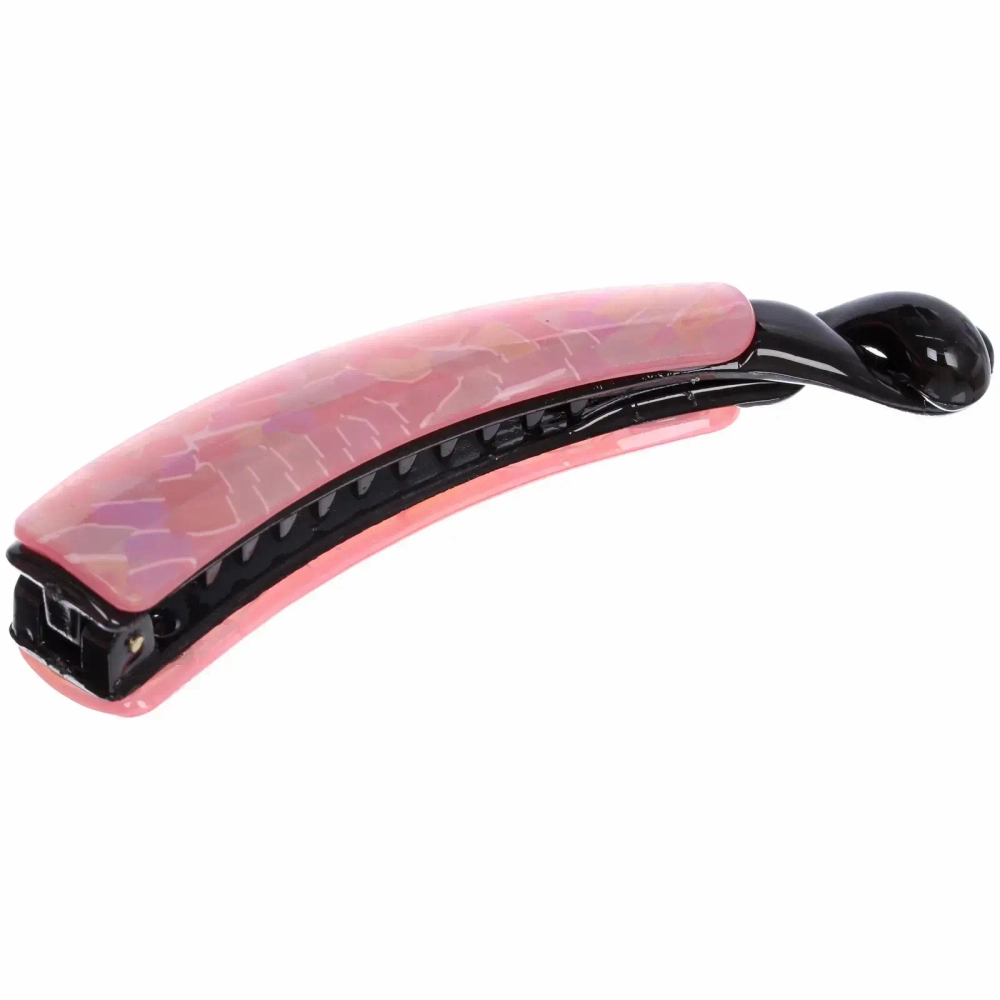 Заколка - банан для волос «AKS-EMPIRE», цвет черный / розовый перламутр, 11*2см (пакет с подвесом)