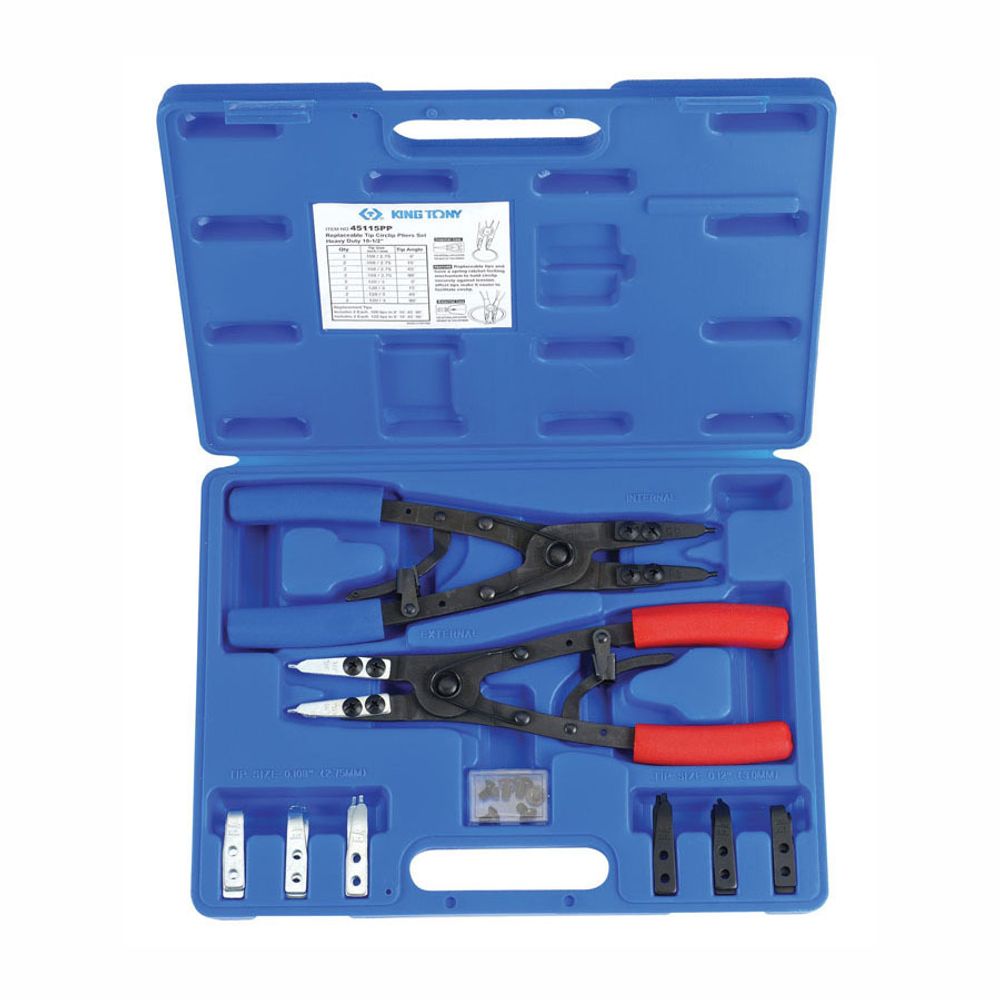 KING TONY (45115PP) Набор съемников для стопорных колец 267 мм, сменные насадки, кейс, 15 предметов