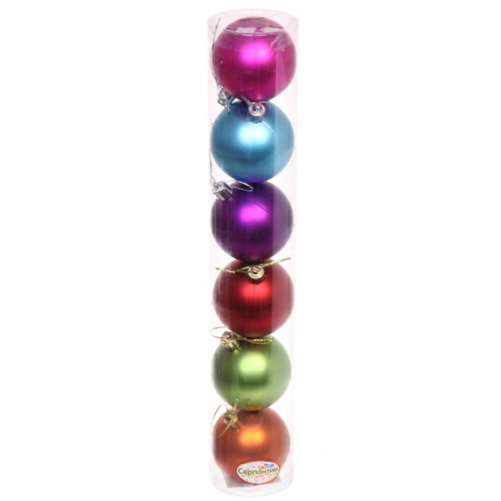 Новогодние шары 6 см (набор 6 шт) «Матовый», яркий микс