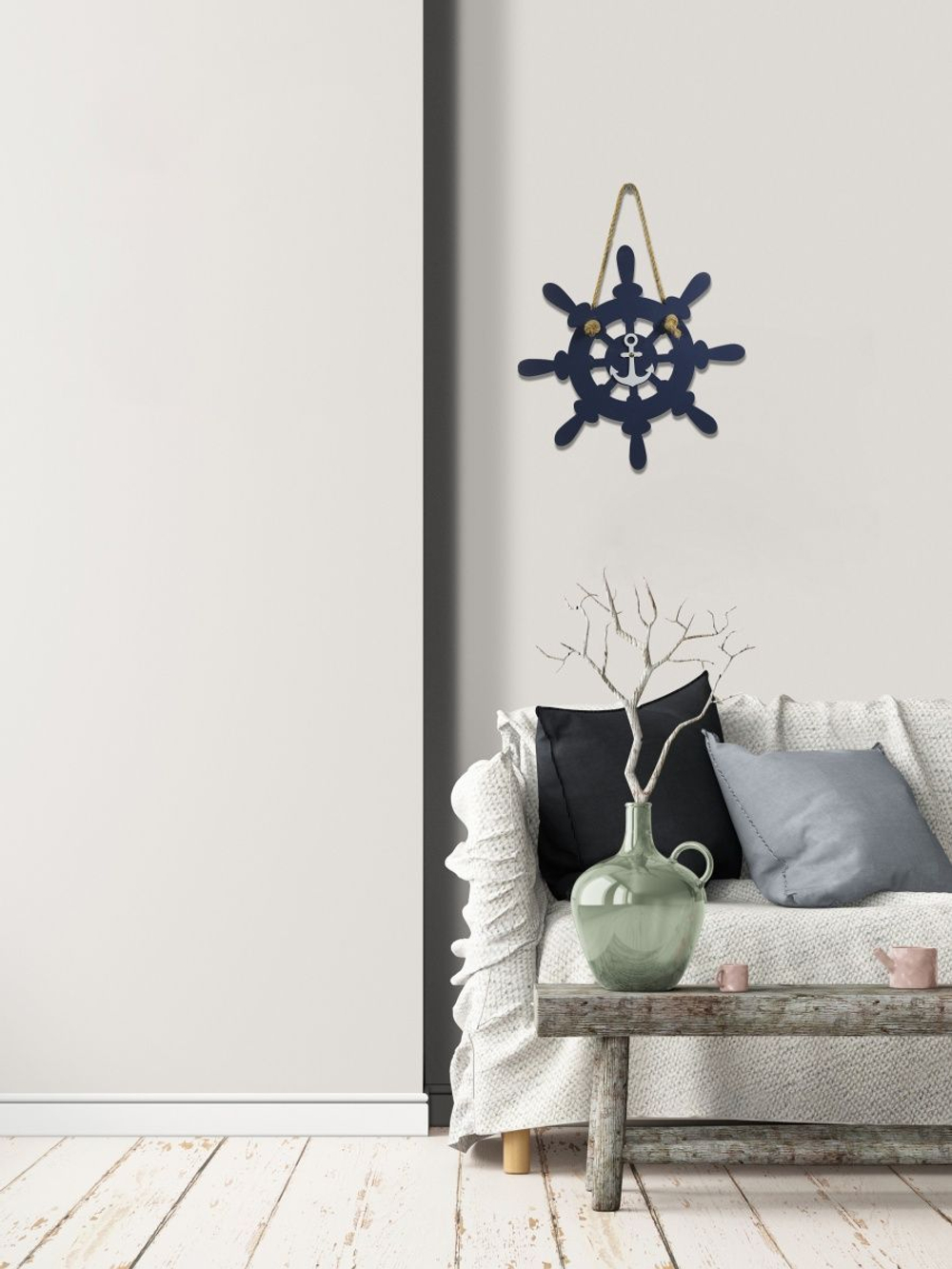 Декор дома и интерьера "Якорь с канатом", 33*29 см, синий