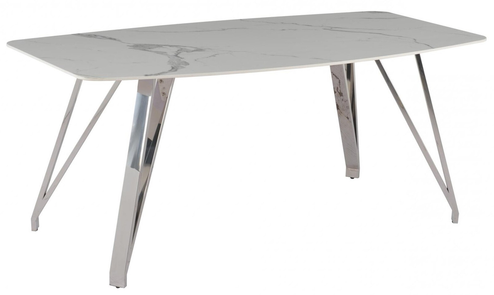 Стол обеденный Ist Casa Соар-2, 160х90х76 см, бело-серая керамика, хром серебро