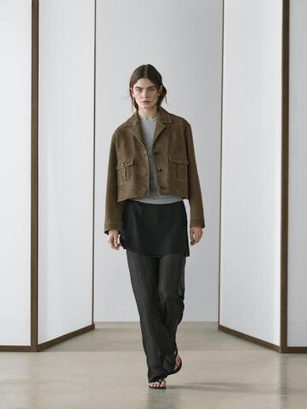 Massimo Dutti Струящиеся шелковые брюки контрастного цвета, черный