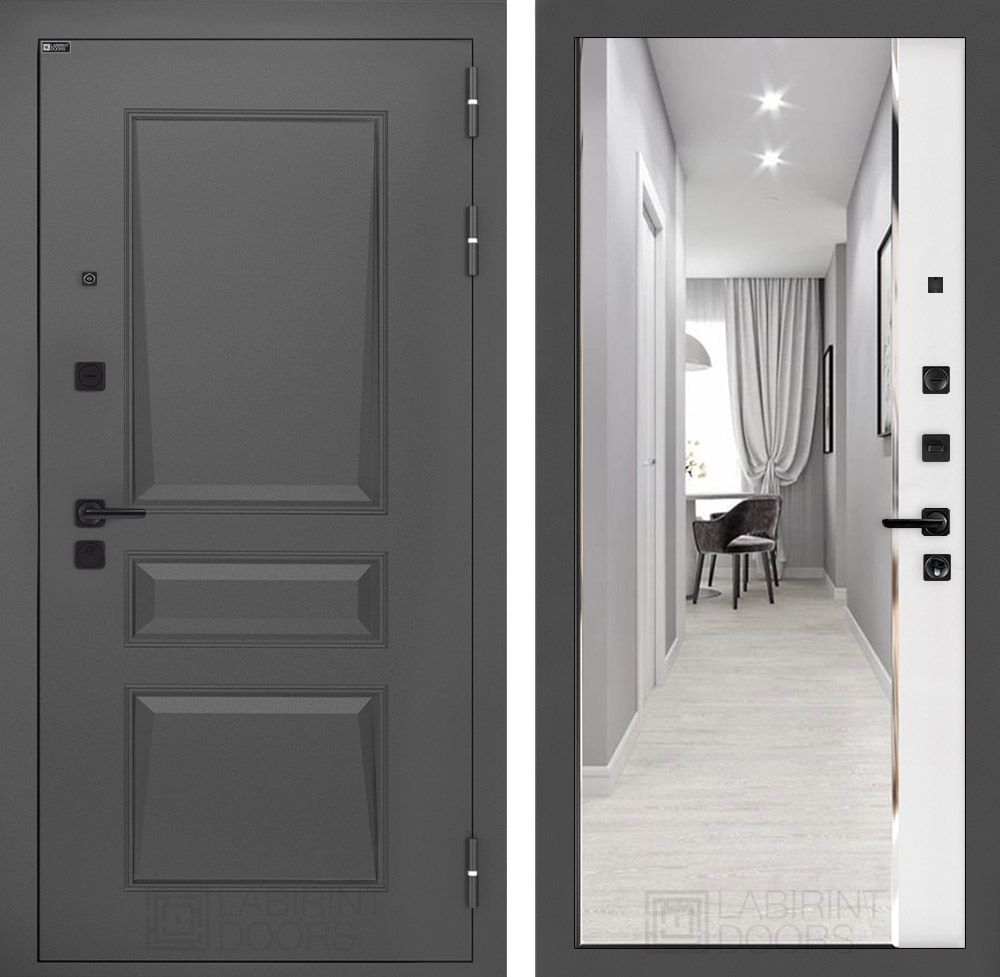 Дверь Входная Металлическая Лабиринт ОРЛЕАН с зеркалом Панорама Белый софт