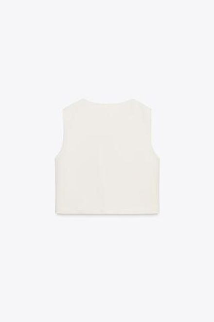 ZARA ТОП ИЗ КРЕПА БЕЗ РУКАВОВ, ЭКРЮ