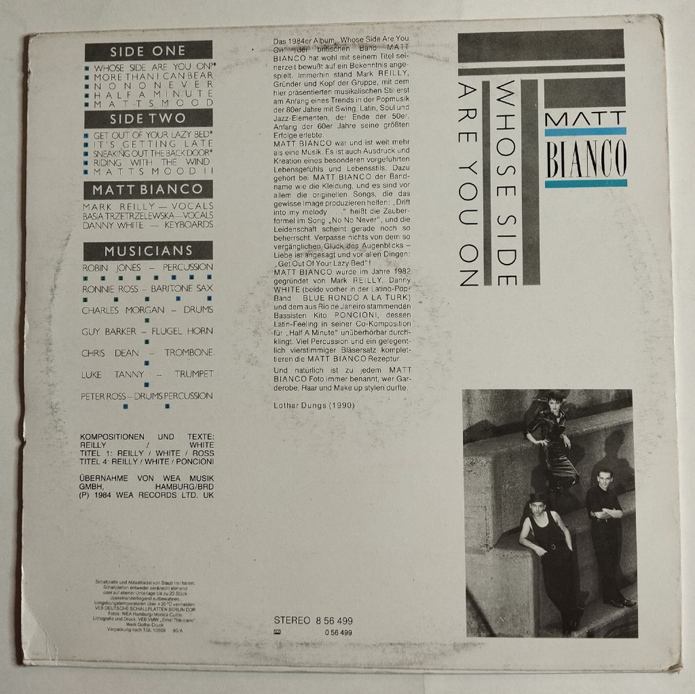 Винтажная виниловая пластинка LP Matt Bianco Whose Side Are You On (ГДР 1990)
