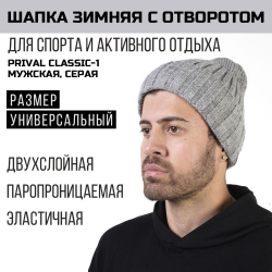 Мужская зимняя шапка с отворотом Prival Classic-1, серая