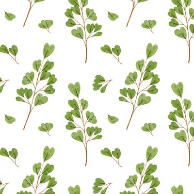 Веточки с листьями сердечками. Акварельный летний принт