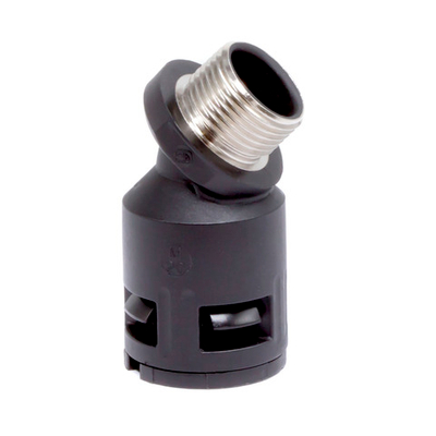 Муфта 45 грд. труба-коробка с металлической резьбой DN 48 мм, М50х1,5, полиамид, цвет черный