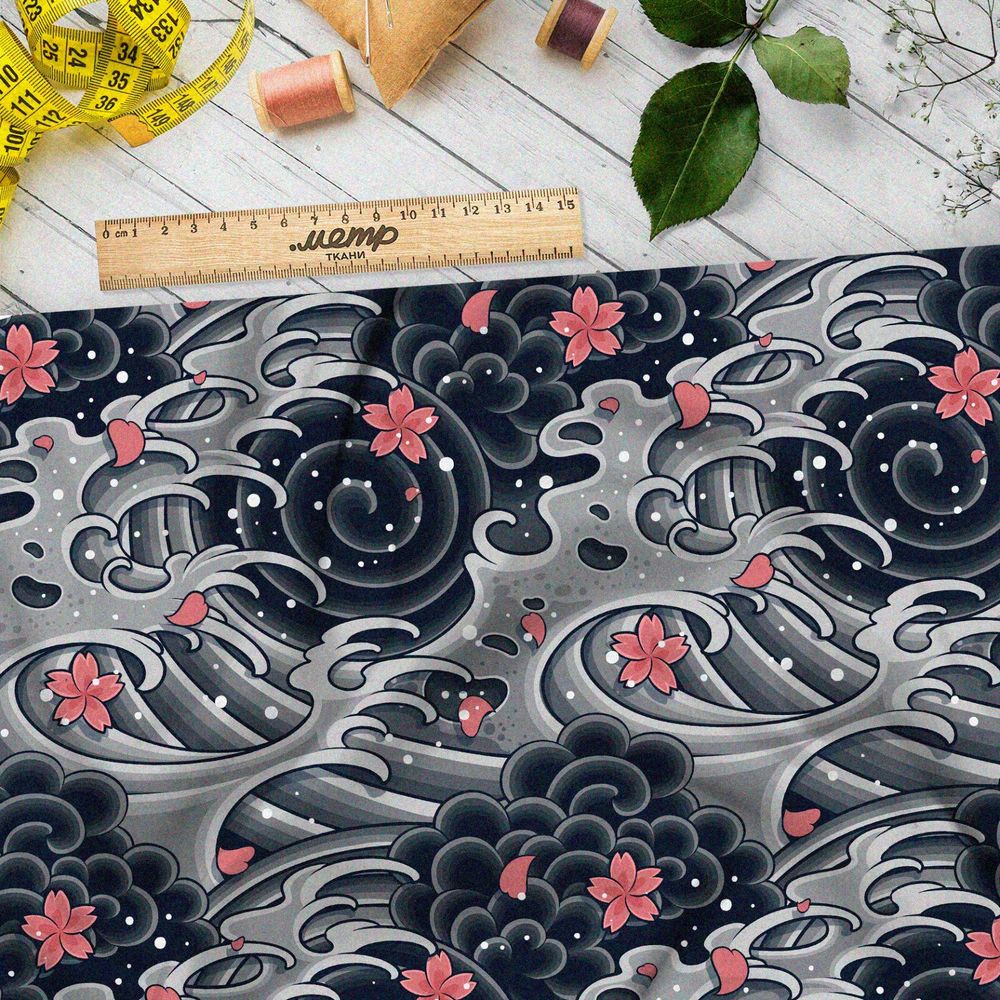 Ткань дюспо мрачное море и сакура