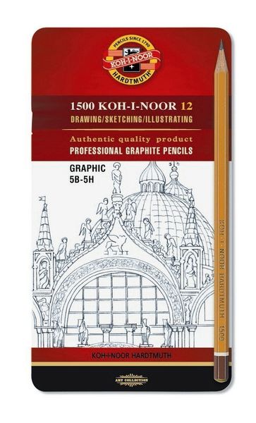 Набор чернографитных карандашей 1502 GRAPHIC 5B-5H, 12шт, металл.коробка