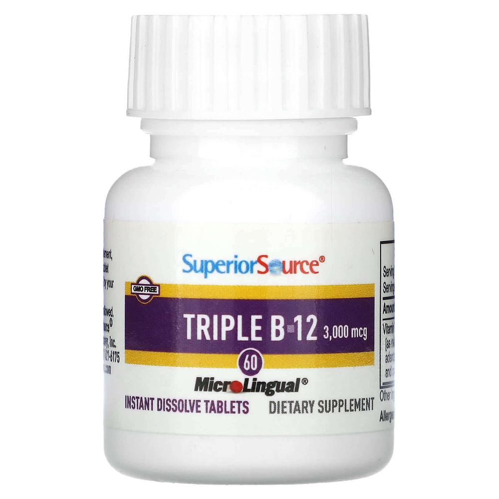 Superior Source, Triple B-12, 3000 мкг, 60 быстрорастворимых таблеток MicroLingual