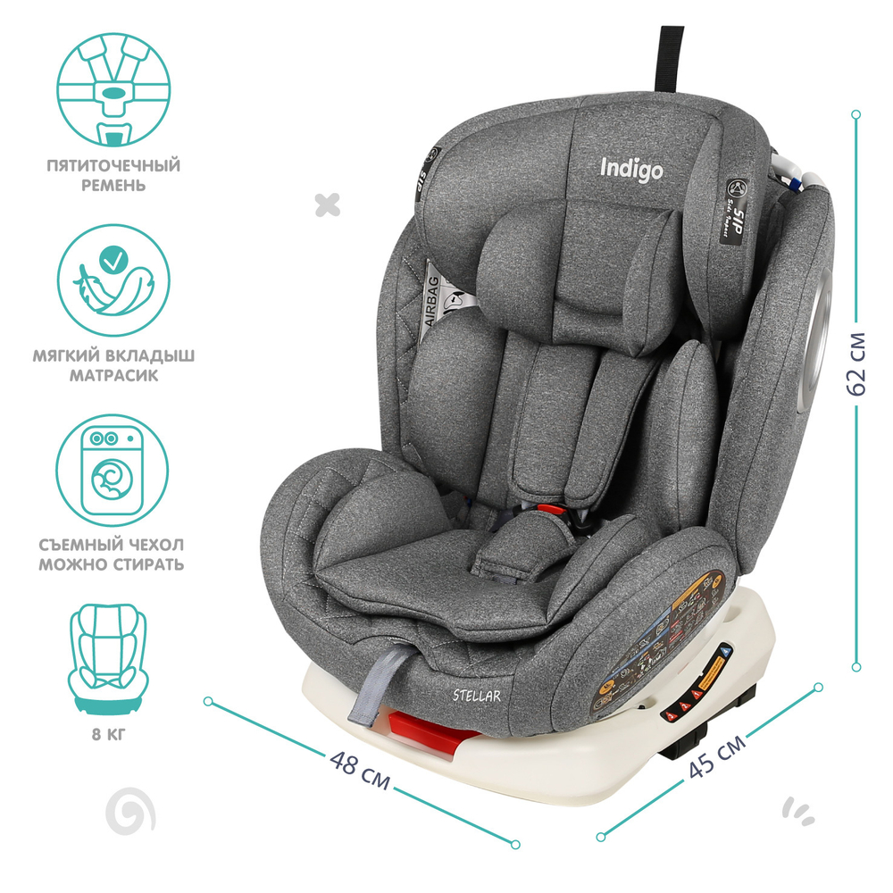 Автокресло STELLAR ISOFIX, YC06, группа 0+1+2+3 (0-36 кг), (INDIGO), (серый)