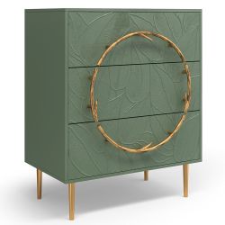 Комод Арт Колор leaves Стайл Голд с 3 ящиками Зеленый нефрит