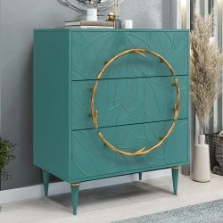 Комод Арт Колор leaves Классик Голд с 3 ящиками Пастельно-синий