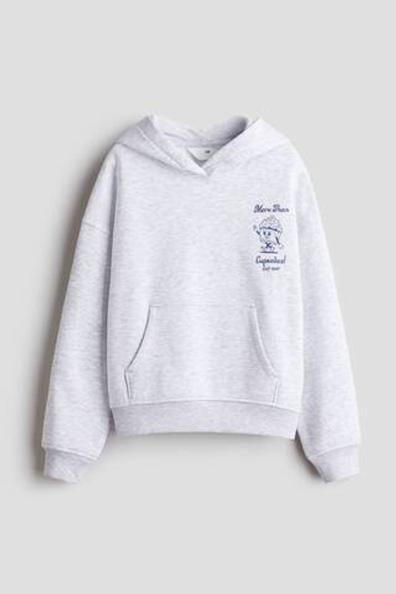 H&M Толстовка оверсайз с капюшоном и принтом, светло-серый меланж