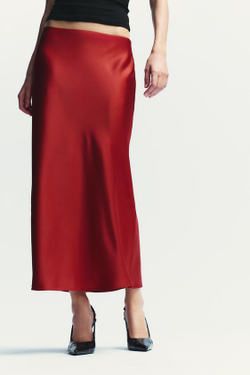 ZARA АТЛАСНАЯ ЮБКА МИДИ, КРАСНЫЙ