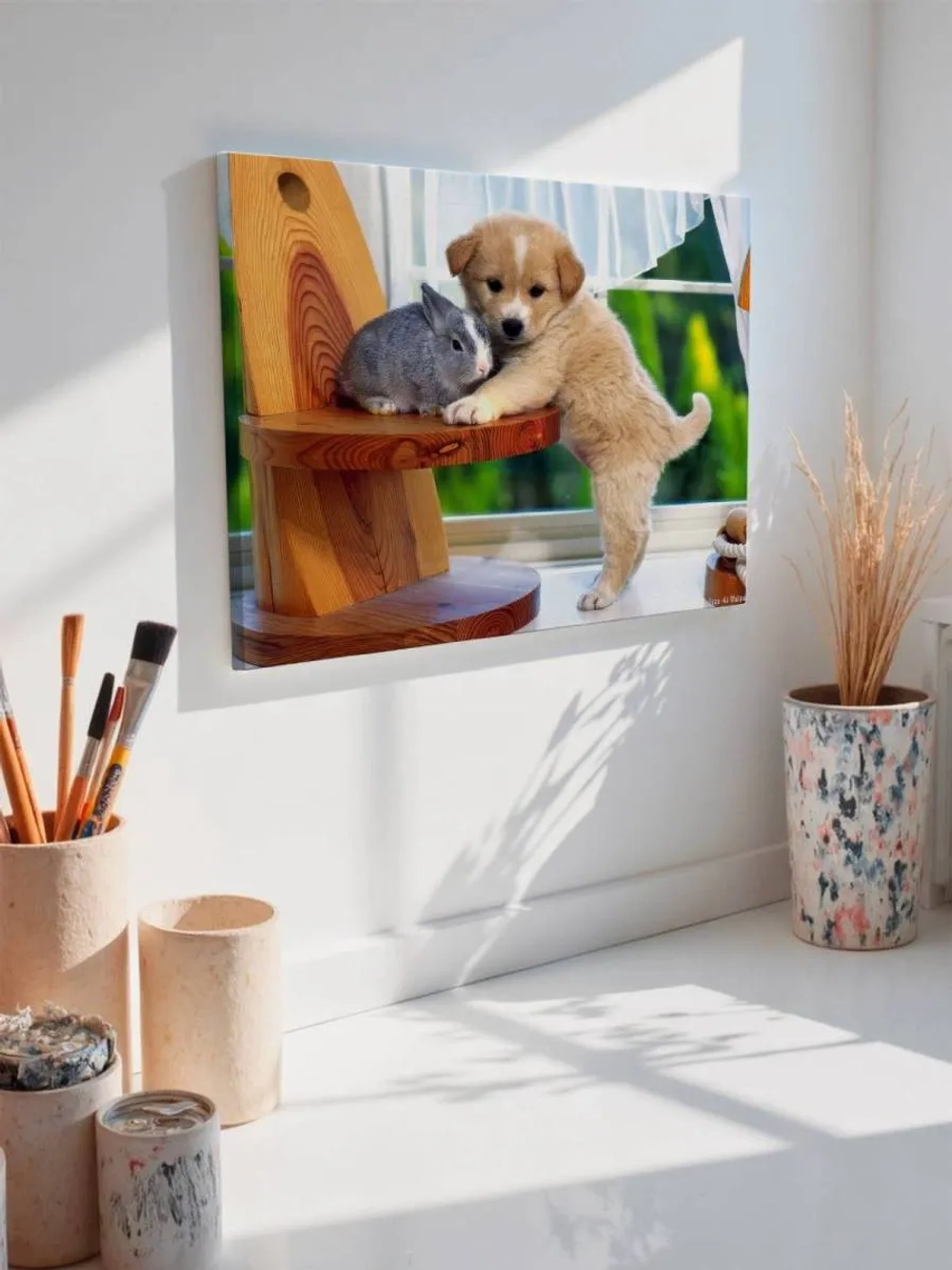 Картина на стену 40 X 50 Щенок и кролик