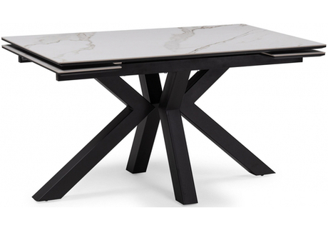 Керамический стол Woodville Бронхольм 140(200)х80х77 белый мрамор, черный, ножки черные