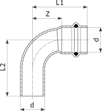 Отвод-угол 90° пресс Viega Profipress 22 мм однораструбный с SC-Contur (серия 2416.1)
