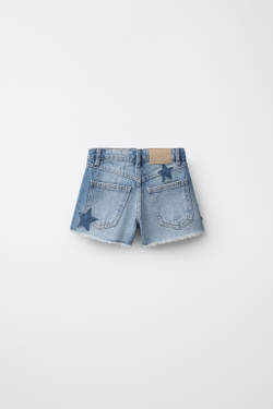 ZARA ДЖИНСОВЫЕ ШОРТЫ СО ЗВЕЗДАМИ, СИНИЙ