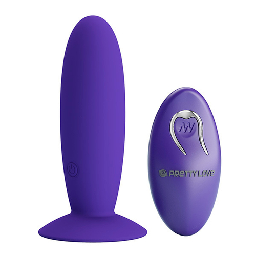 Фиолетовый анальный вибростимулятор 11см с пультом ДУ Pretty Love Remote Control Vibrating Plug Youth BI-040045WL