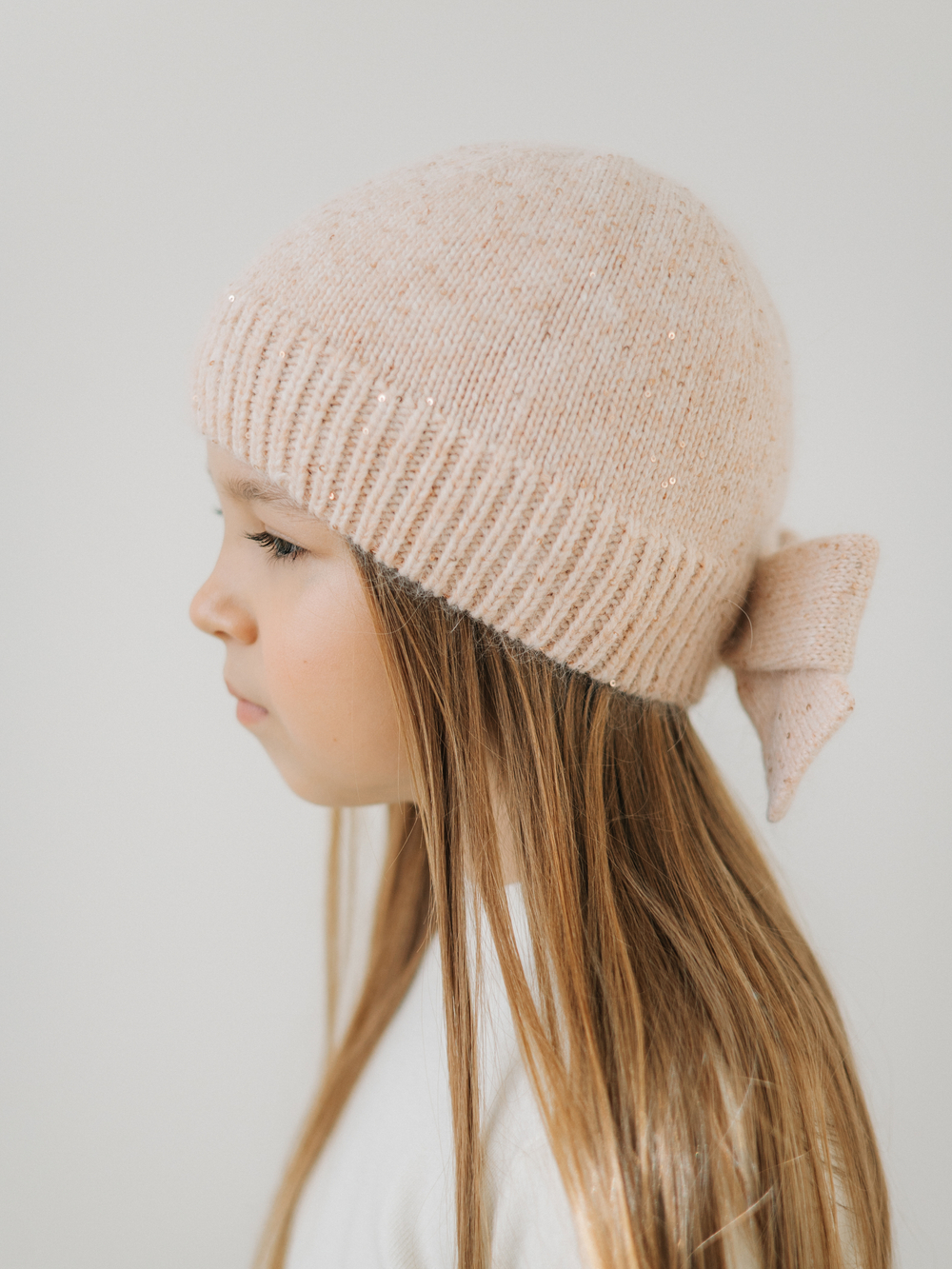 Шапка с бантиком, Персиковый