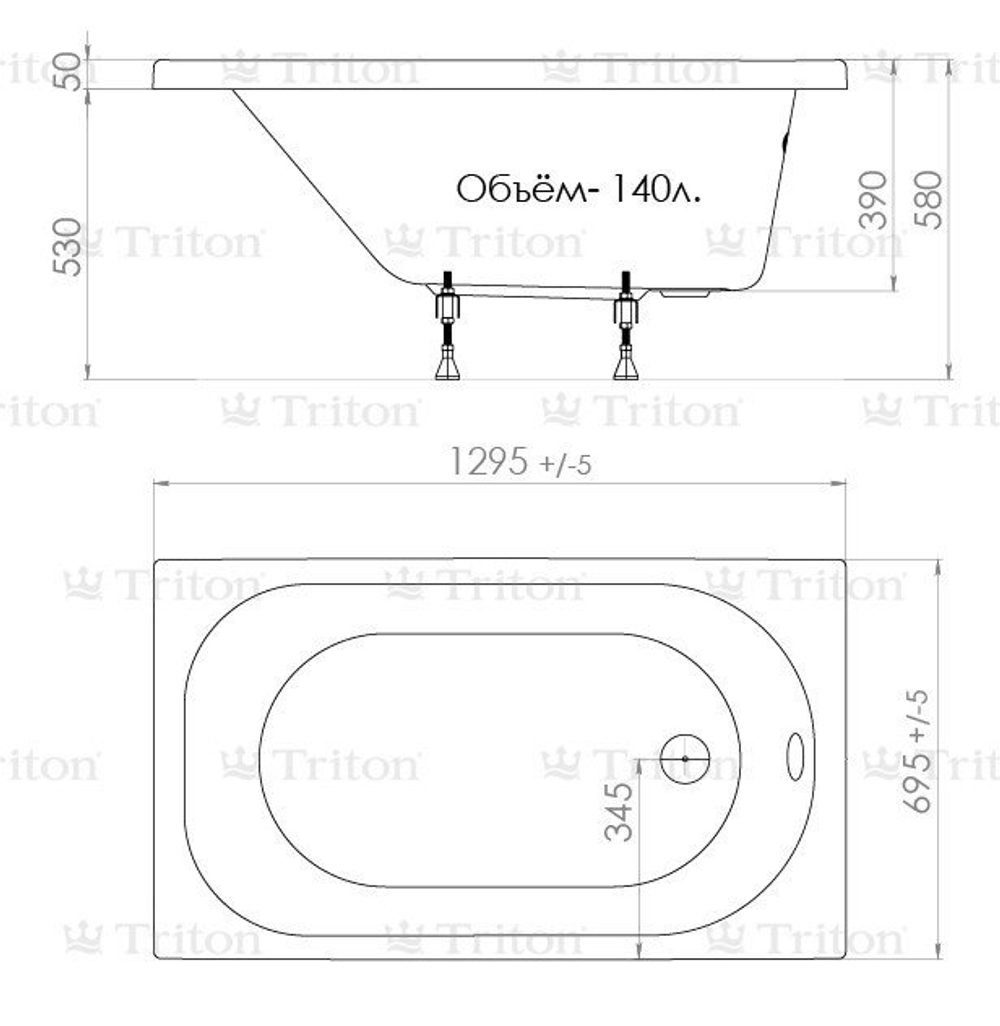 Ванна акриловая Triton Стандарт Экстра 130 см