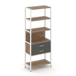 Shelf System Односекционный стеллаж пятиярусный с ящиками SN.STM-512 Дуб Табак/Антрацит/Металл Белый