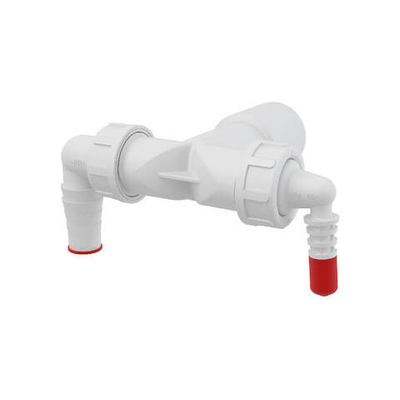 Колено с двумя штуц. DN40/32 / 8–23 с обрат. клап. АлкаПласт (50/1шт)