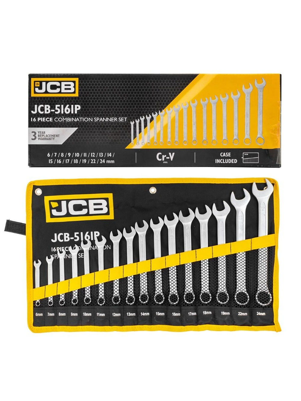Набор ключей комбинированных 16пр.(6-19, 22, 24мм),на полотне JCB JCB-5161P