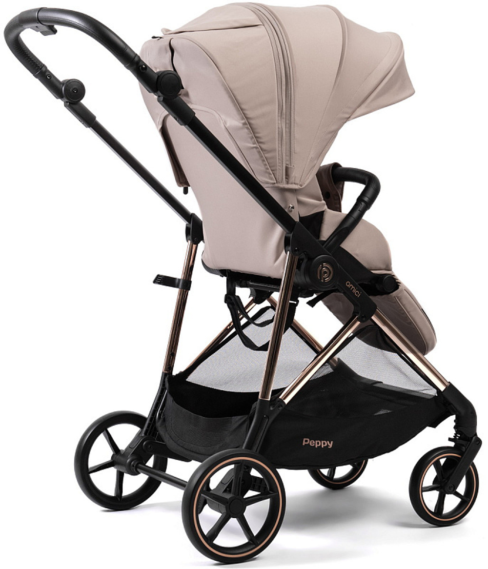 Прогулочная коляска Peppy Amici с автокреслом Verona Beige Beige рама Gold