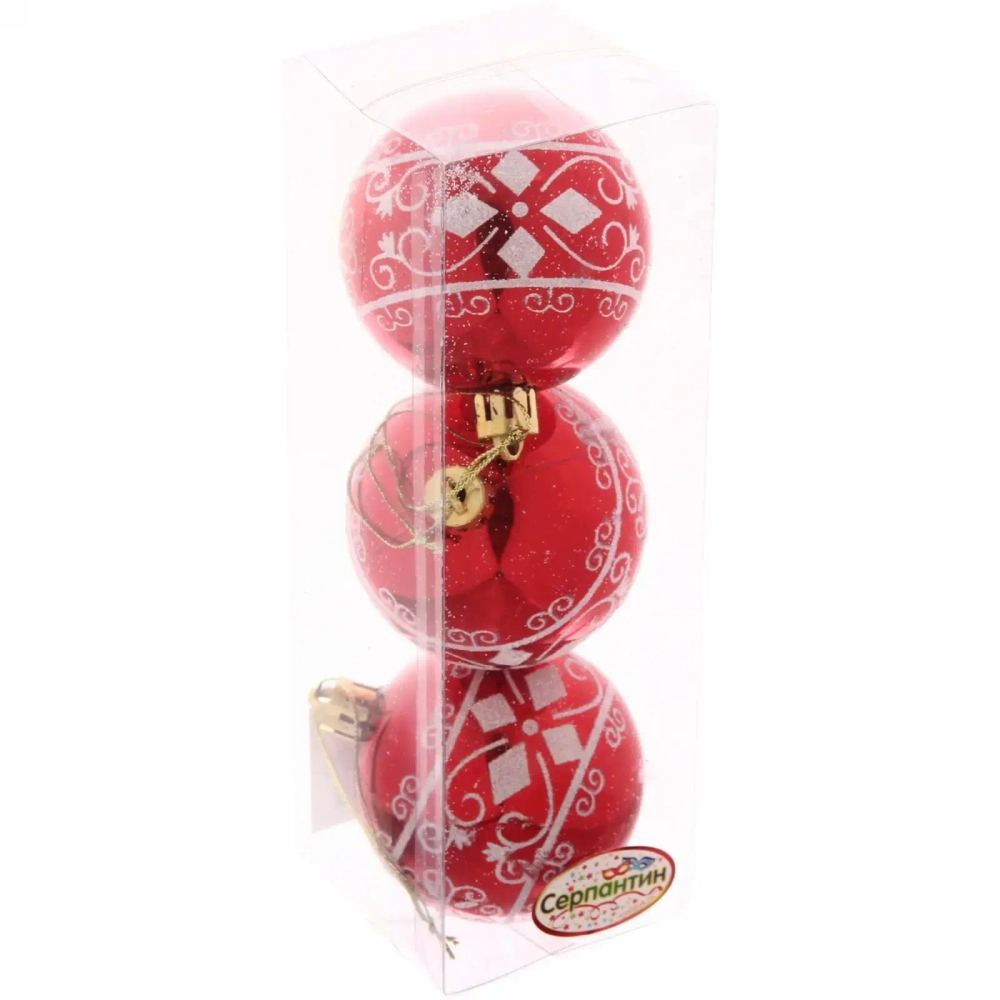 Новогодние шары 6 см (набор 3 шт) «Ажур», красный
