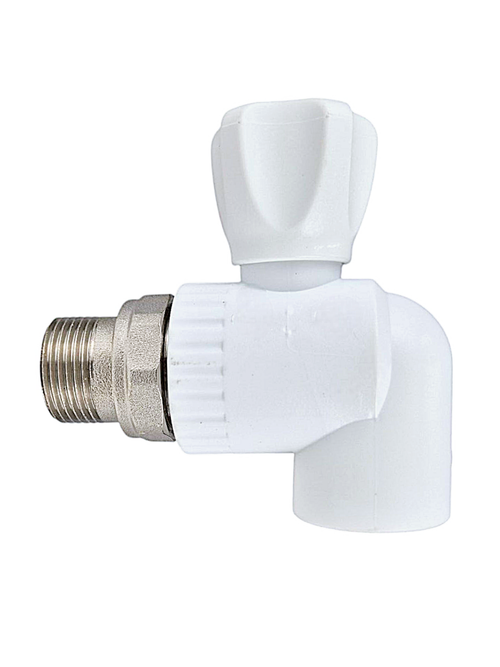 Кран шаровой для радиатора угловой PPR 25х3/4,  белый, РТП (40/1)