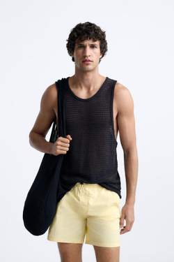 ZARA ПЛАВКИ КЛАССИЧЕСКОГО КРОЯ ИЗ РЕЛЬЕФНОЙ ТКАНИ, ПАСТЕЛЬНО-ЖЕЛТЫЙ