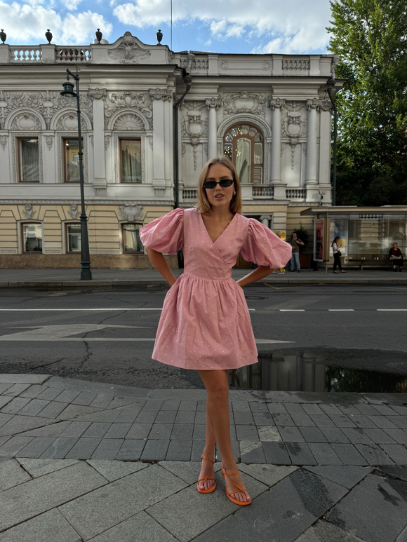 Платье Зефир розовый в горошек