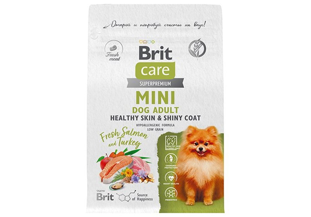 Brit Care Mini Adult Healthy Skin&amp;Shiny Coat сухой корм для взрослых собак мелких пород, с лосос