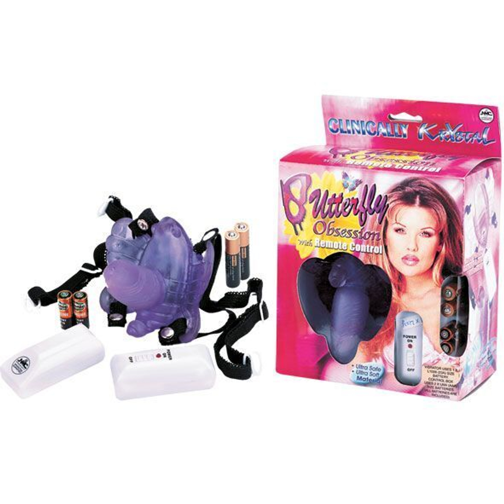 Фиолетовая вибробабочка с фаллосом BUTTERFLY OBSESSION (Цвет: фиолетовый)