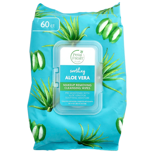 Petal Fresh, очищающие салфетки для снятия макияжа, успокаивающее алоэ вера, 60 салфеток