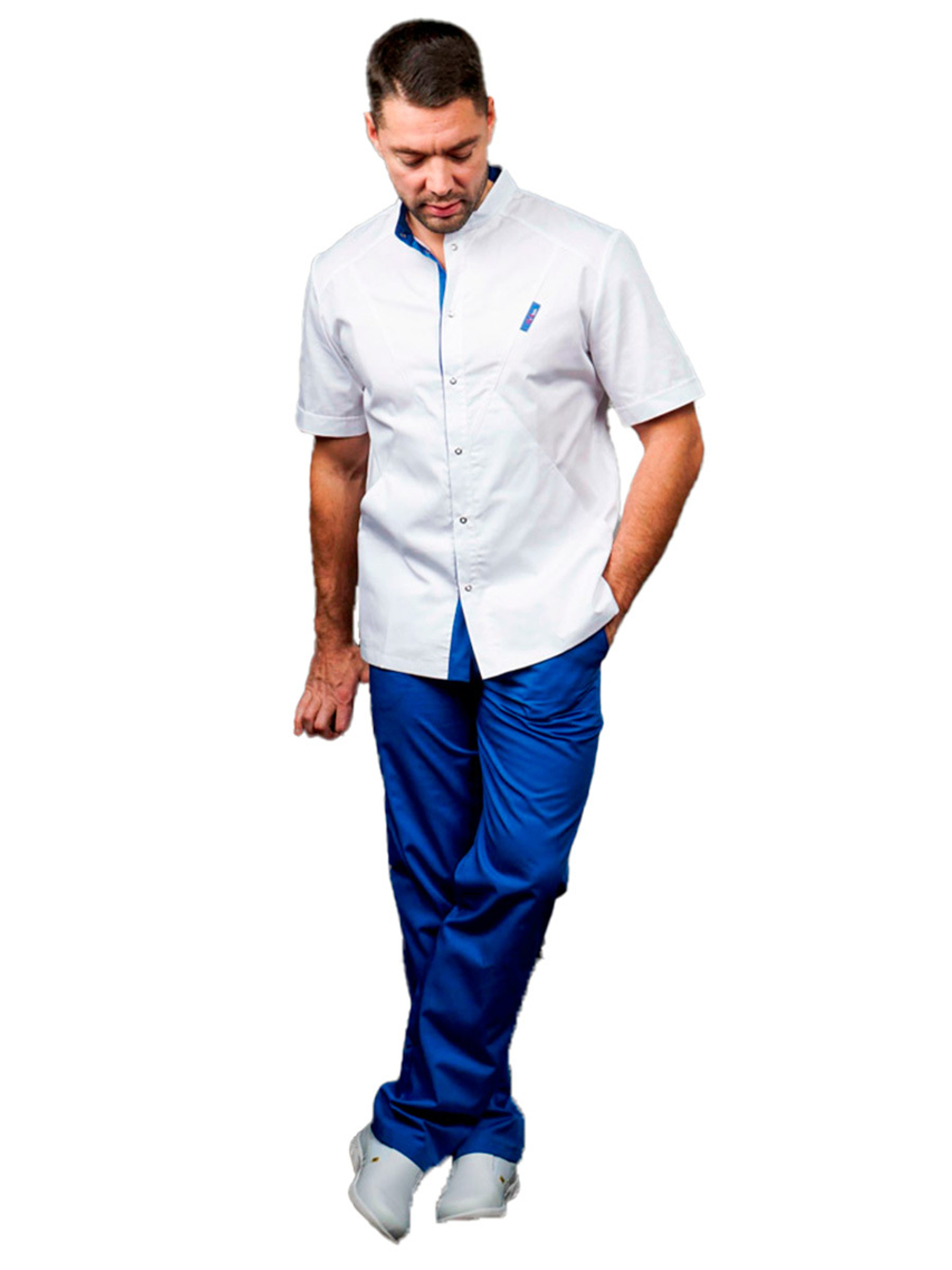 Блуза медицинская мужская Доктор стиль Алекс с коротким рукавом, темно-синий, 52