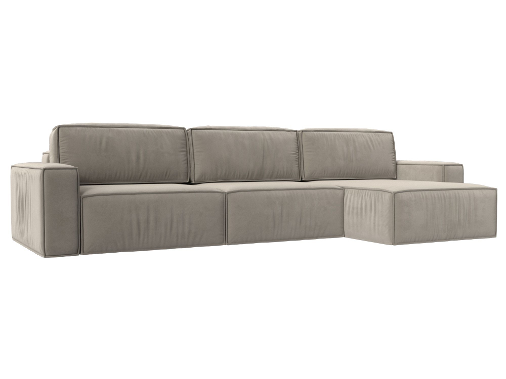 Диван угловой Прага Классик лонг правый угол, Бежевый, Микровельвет, 121068