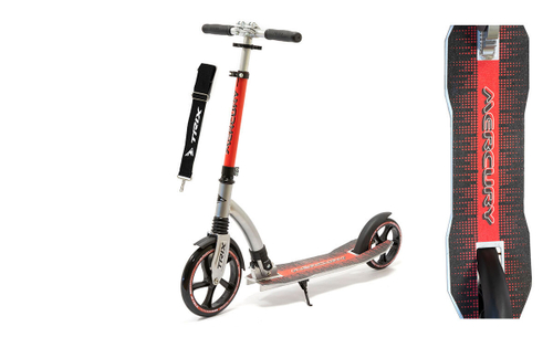 Самокат с передним амортизатором TRIX "MERCURY" Колеса: переднее 230мм, заднее 180мм, Цвет: красный