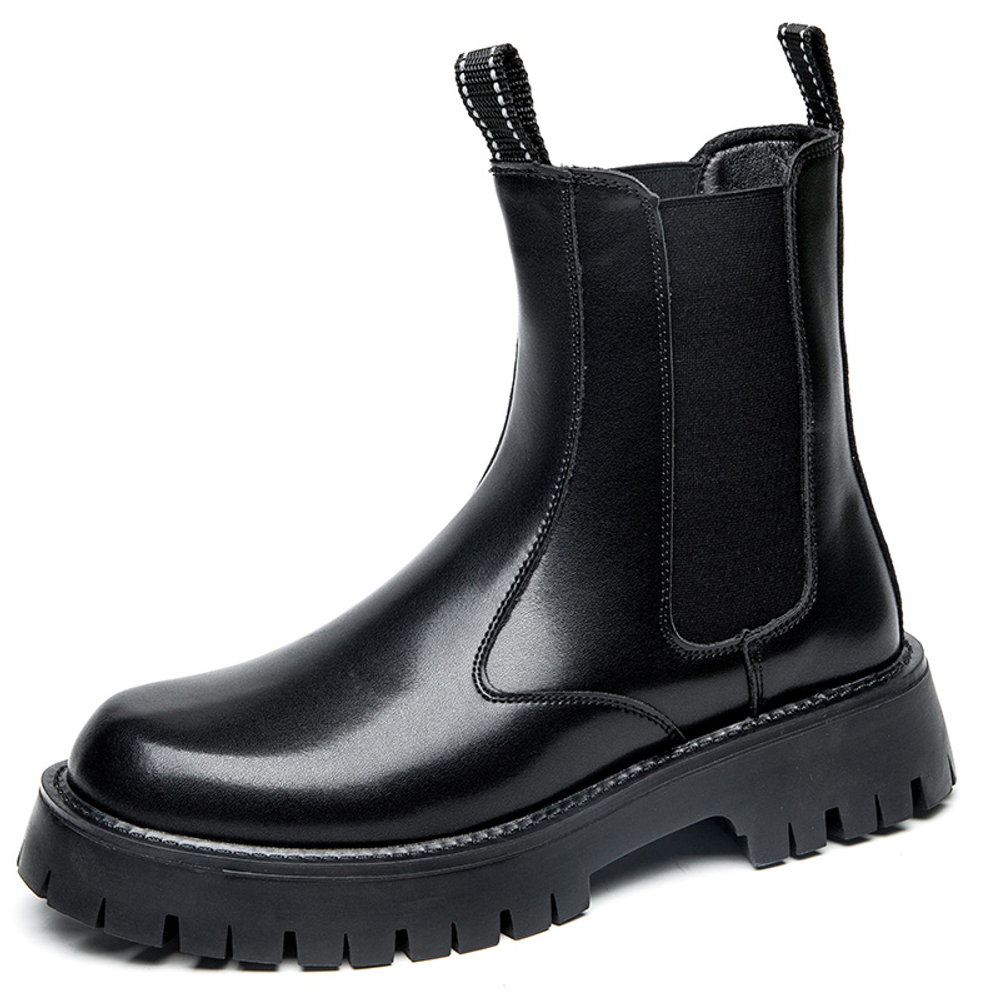 PLO CART Cow Split Leather Crew Chelsea Boots Men"s Black