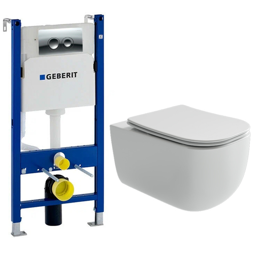 Комплект подвесной безободковый унитаз Ceramica Nova Noel CN3013 с сиденьем микролифт + инсталляция Geberit Duofix 458.124.21.5 с кнопкой, хром глянцевый