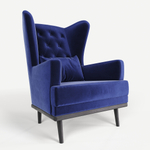 Мягкое кресло с ушами Фантазёр LUXE-15 (Синий 49) с каретной стяжкой, на высоких ножках, для отдыха и чтения книг. В гостиную, балкон, спальню и переговорную комнату.