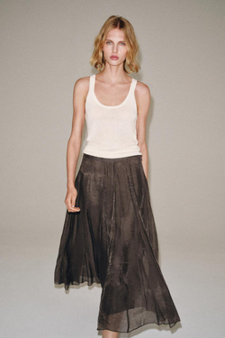 ZARA КОМБИНИРОВАННАЯ СТРУЯЩАЯСЯ ЮБКА — ZW COLLECTION, КОРИЧНЕВЫЙ