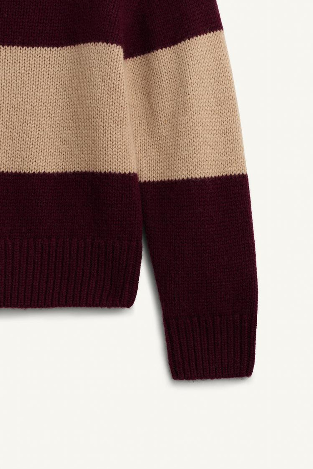 ZARA ВЯЗАНЫЙ СВИТЕР-ПОЛО, БОРДОВЫЙ/ЭКРЮ