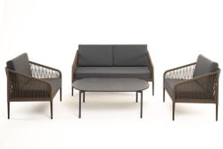 "Канны" лаунж-зона 4-местная из роупа со столом "Верона" (серый гранит), каркас алюминиевый коричневый, роуп коричневый