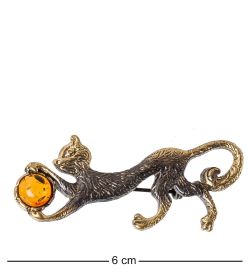 AM- 942 Брошь «Пума» (латунь, янтарь)