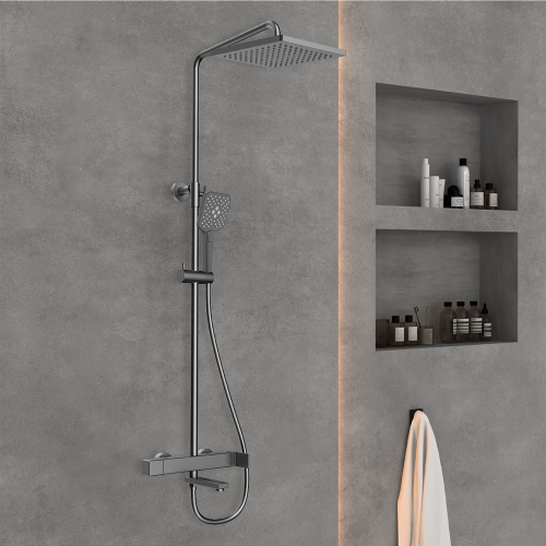 Душевая стойка Vincea Cube VSFS-1C1GM с изливом, вороненая сталь