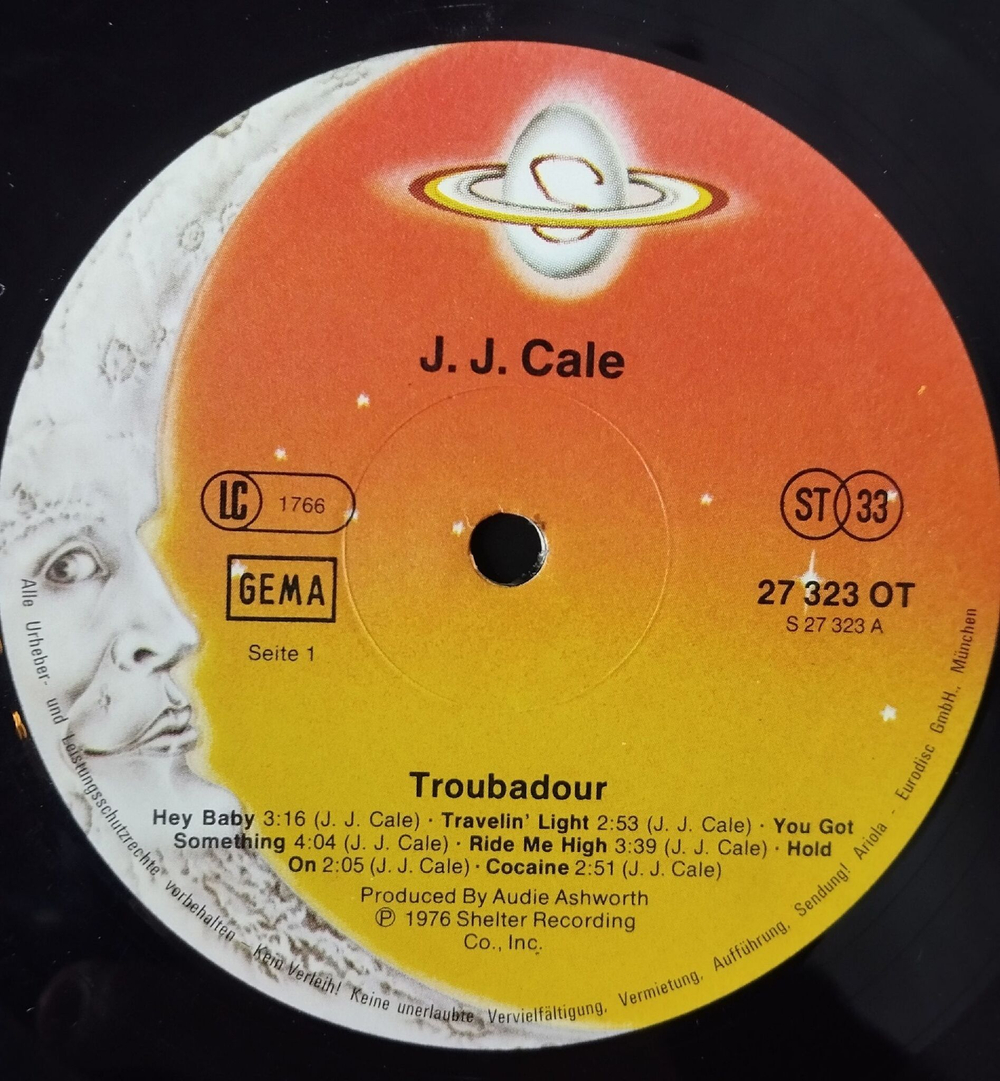 Винтажная виниловая пластинка LP J.J. Cale Troubadour (Germany 1977)